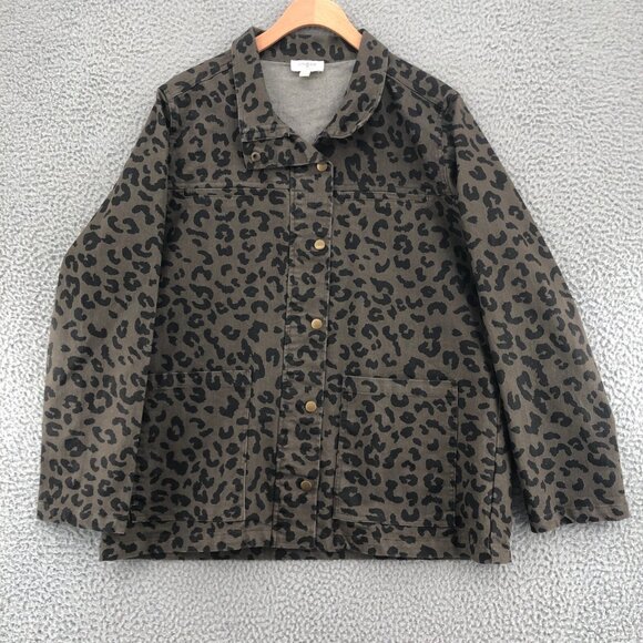 UMGEE Jacket Womens Medium Gray Leopard Print Denim Snap Pockets Everyday Casual - Picture 1 of 9